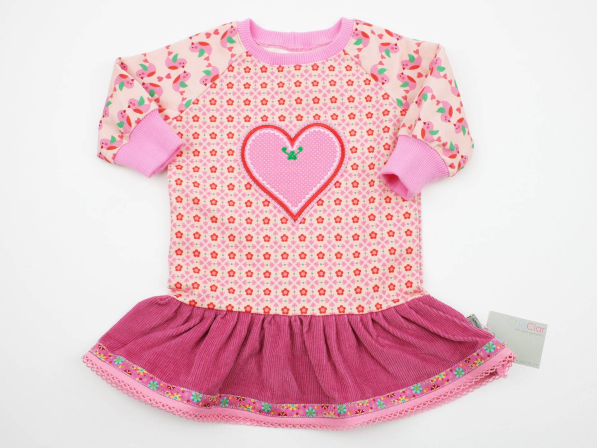 Langarm Raglankleid Gr. 62 Herz Rosa/Lachsrosa von JaClarDesign