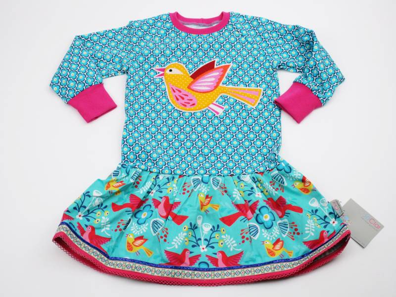 Langarm Raglankleid Gr. 92 Vogel Türkis/Pink von JaClarDesign