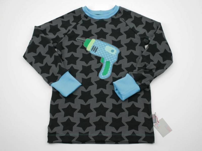 Langarmshirt Gr. 128 Bohrmaschine Dunkelgrau/Türkis von JaClarDesign