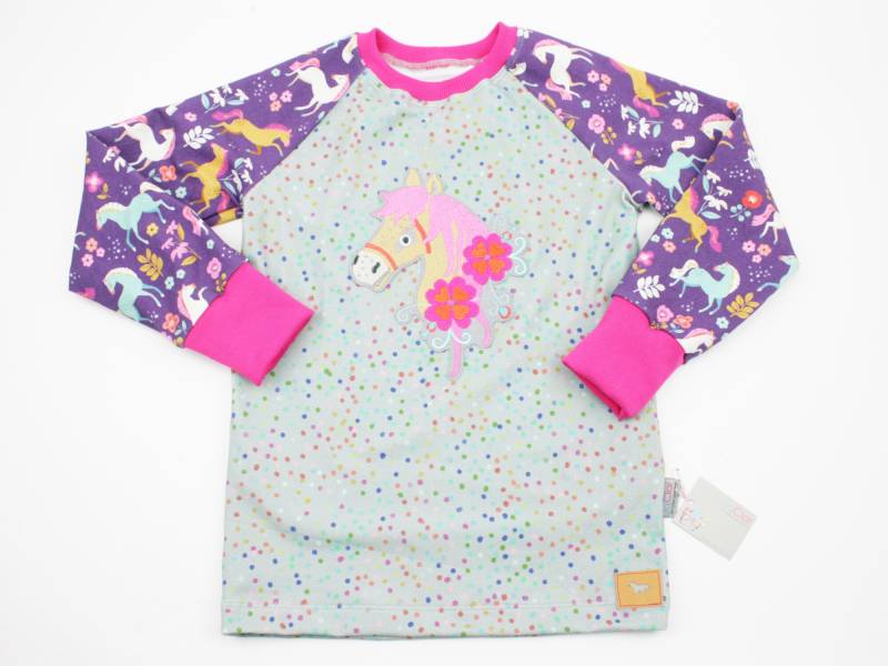 Langarmshirt Gr. 62-128 Pferd Hellgrau/Lila von JaClarDesign