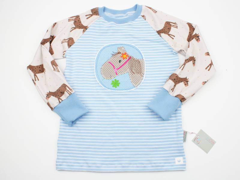 Langarmshirt Gr. 62-128 Pferdchen Hellblau/Beige von JaClarDesign