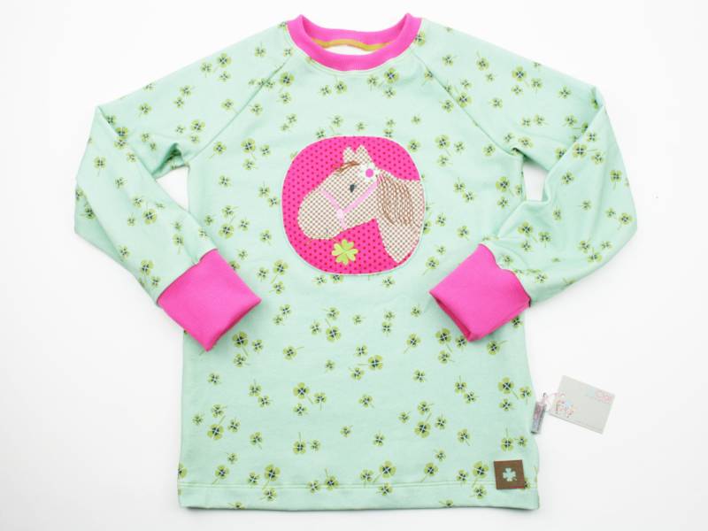 Langarmshirt Gr. 62-128 Pferdchen Hellgrün/Pink von JaClarDesign