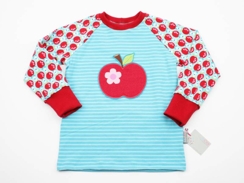 Langarmshirt Gr. 98 Äpfelchen Türkis/Rot von JaClarDesign
