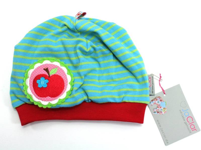 Mütze Gr. 39 Bis 54 cm Ku Äpfelchen Türkis/Rot Gefüttert von JaClarDesign