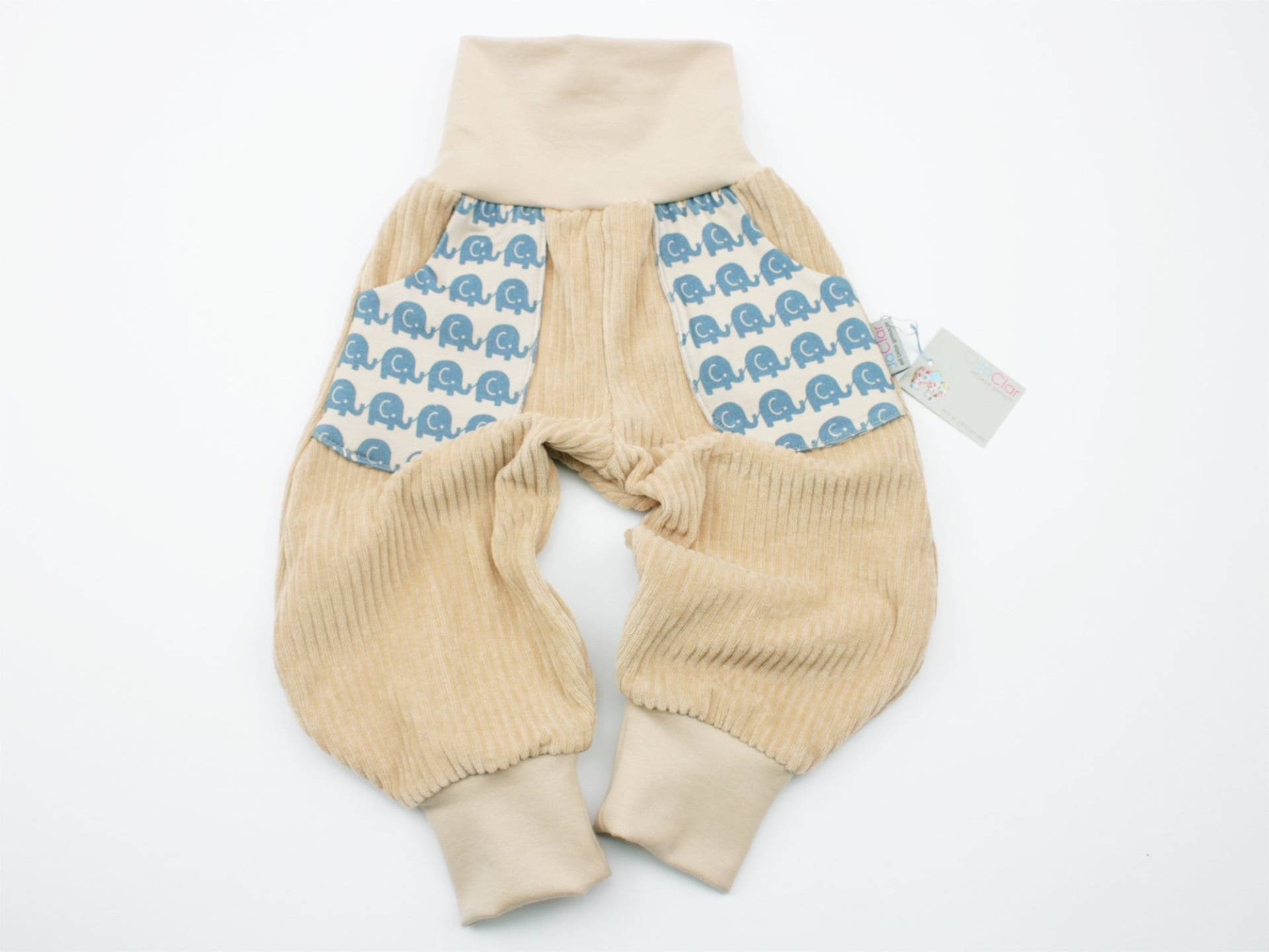 Pumphose Gr. 56-128 Bio-Cordnicky Beige/Hellblau von JaClarDesign