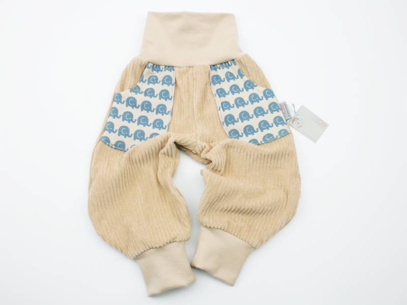 Pumphose Gr. 56-128 Bio-Cordnicky Beige/Hellblau von JaClarDesign