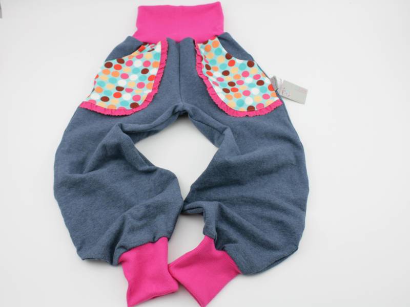 Pumphose Gr. 62-122 Sweat Punkte Dunkelblau/Pink von JaClarDesign
