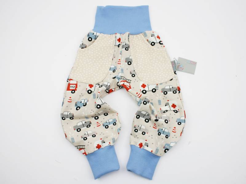 Pumphose Gr. 62-128 Autos Beige/Hellblau von JaClarDesign