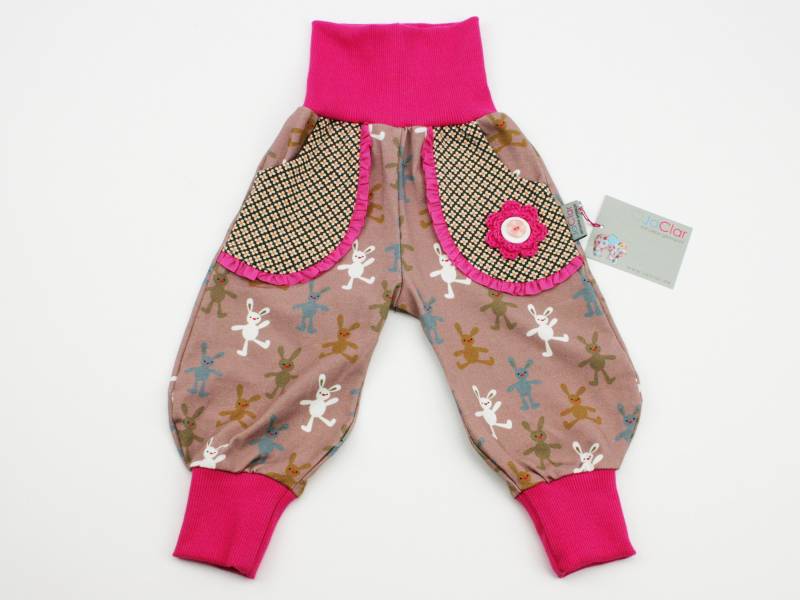 Pumphose Gr. 62-92 Häschen Altrosa/Pink von JaClarDesign