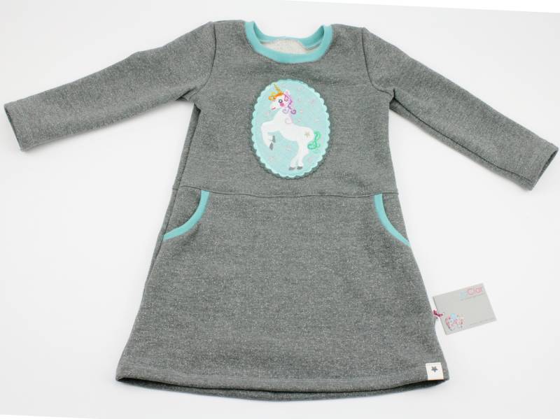 Sweatkleid Gr. 86-128 Einhorn Silbergrau/Mint von JaClarDesign