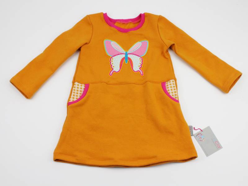 Sweatkleid Gr. 86-128 Schmetterling Senfgelb/Pink von JaClarDesign