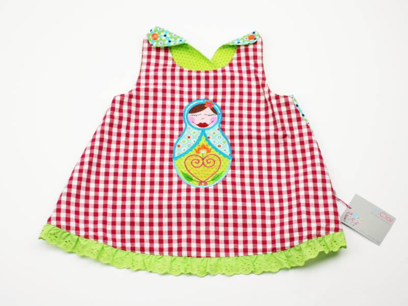 Tunikaschürzchen Gr. 98 Matrjoschka Rot/Grün von JaClarDesign