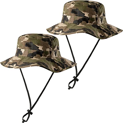 2 Stück Jungen Camo Sonnenhut Kinder Camouflage Safari Angelhut Camo Boonie Hut mit verstellbarem Kinnriemen für Jungen Mädchen 7–14 Jahre alt Outdoor Sonnenschutz von JaGely