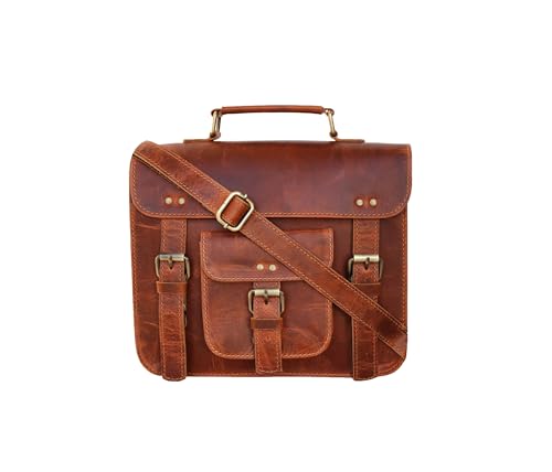 Jaald 28 cm Leder Messenger Bag Umhängetasche Cross Body Vintage-kurier-Beutel Für Damen Und Herren Aus Schulranzen Mann Purse Competible Mit Ipad Und Tablet von Jaald