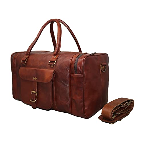 Jaald 45 cm Echt Leder Ledertasche Weekender Gepäck Reisetasche Reisegepäck Sporttasche Duffel Tasche Wochenendtrip Handgepäck Duffel Gym Bag Wasserdicht Carry on Tasche für Männer Frauen Geschenk von Jaald