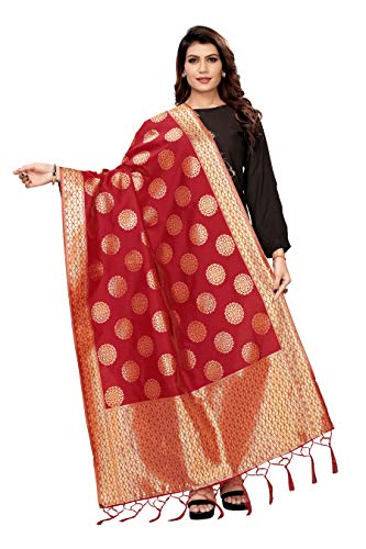 Jaanvi Fashion Indian Banarasi gewebte Seide Dupatta Hals Wrap Lange Stola Chunni Quaste Schal Überwurf mit Zari Gr. Einheitsgröße, rot von Jaanvi fashion