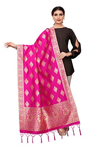 Jaanvi fashion Damen Banarasi Dupatta/Schal aus gewebter Seide, mit Quasten und Zari-Arbeit (Diwali Special), rose, One size von Jaanvi fashion