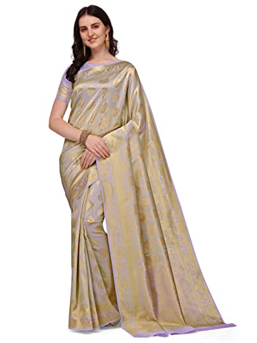 Jaanvi fashion Damen Banarasi Seide mit Zari Jacquard Arbeit Saree mit ungenähter Bluse, Opern-Mauve, One size von Jaanvi fashion