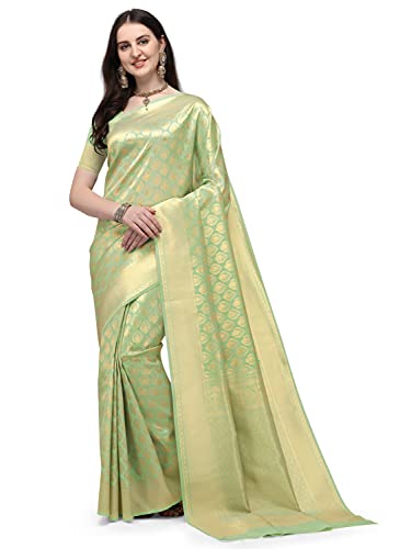 Jaanvi fashion Damen Banarasi Seide mit Zari Jacquard Arbeitssari mit ungesäumtem Blusenteil (prashanti-grün), grün, One size von Jaanvi fashion