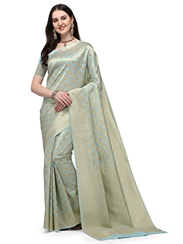 Jaanvi fashion Damen Kerala Banarasi Seide mit Zari Jacquard Arbeit Saree mit ungesäumtem Blusenteil, himmelblau/blau, One size von Jaanvi fashion