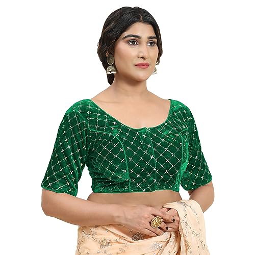Jaanvi fashion Damen fertig konfektioniert Samt Cup Gepolsterte Bluse mit Pailletten Arbeit, flaschengrün, M-L von Jaanvi fashion