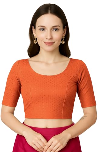 Jaanvi fashion Damen Rundhals Baumwolle Dobby Lycra Ellenbogenärmel Fertig Konfektionierte Saribluse, Feuer-Orange, XXL Jaanvi fashion Damen Rundhals Baumwolle Dobby Lycra Ellenbogenärmel Fertig Konfektionierte Saribluse, Feuer-Orange, XXL von Jaanvi fashion