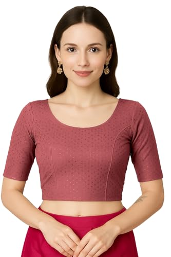 Jaanvi fashion Damen Rundhals Baumwolle Dobby Lycra Ellenbogenärmel Fertig Konfektionierte Saribluse, Umber-Rosa, XL Jaanvi fashion Damen Rundhals Baumwolle Dobby Lycra Ellenbogenärmel Fertig Konfektionierte Saribluse, Umber-Rosa, XL von Jaanvi fashion