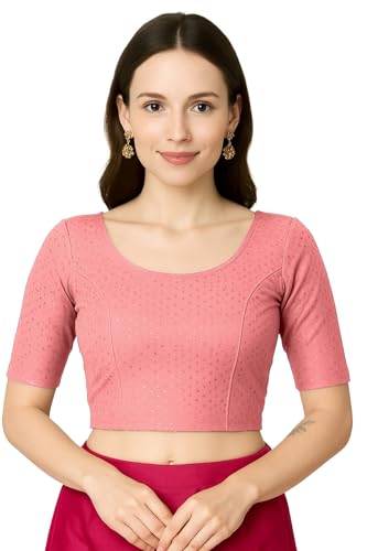 Jaanvi fashion Damen Rundhals Baumwolle Dobby Lycra Ellenbogenärmel Fertig Konfektionierte Saribluse, rose, XL Jaanvi fashion Damen Rundhals Baumwolle Dobby Lycra Ellenbogenärmel Fertig Konfektionierte Saribluse, rose, XL von Jaanvi fashion