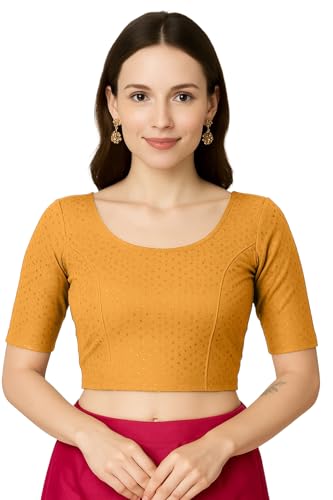 Jaanvi fashion Damen Rundhals Baumwolle Dobby Lycra Ellenbogenärmel Fertig Konfektionierte Saribluse, senffarben, M Jaanvi fashion Damen Rundhals Baumwolle Dobby Lycra Ellenbogenärmel Fertig Konfektionierte Saribluse, senffarben, M von Jaanvi fashion