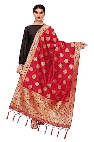 Jaanvi fashion Damen Banarasi Dupatta-Schal aus gewebter Seide mit Quasten und Zari-Arbeit, rot, One size von Jaanvi fashion