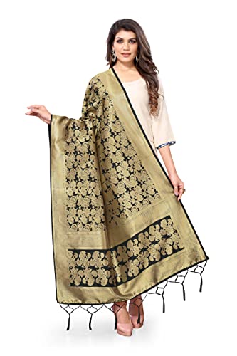 Jaanvi fashion Damen-Schal aus gewebter Seide, Dupatta mit Quasten und Zari-Arbeit, Schwarz , One size von Jaanvi fashion