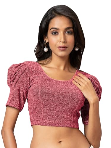 Jaanvi fashion Diwali Special Damen-Bluse, fertig konfektioniert, glänzend, Polyester, Lycra, dehnbar, Rundhalsausschnitt, halbe Ärmel, rose, L von Jaanvi fashion