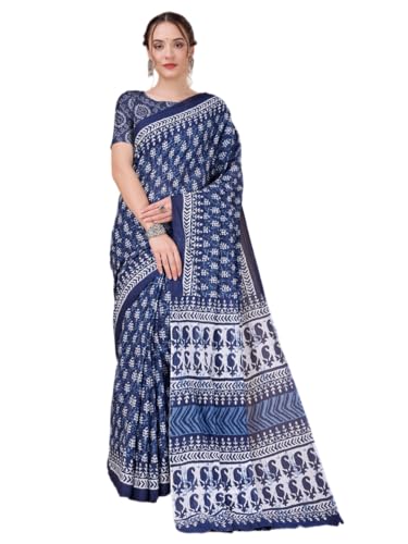Jaanvi fashion Handicrafts Damen Ikat Hand Block Print Jaipuri Baumwolle Mulmul Sari mit Blusenteil (Muni-roy-saree) von Jaanvi fashion