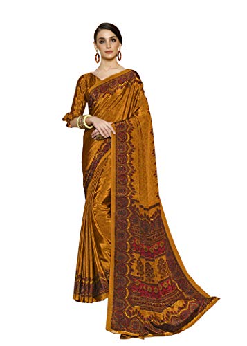 Jaanvi Damen-Bluse aus Kreppseide, bedruckt, indisch, ethnischer Saree, ungenäht, (gaala-pallu-8609-b), gold, One size von Jaanvi