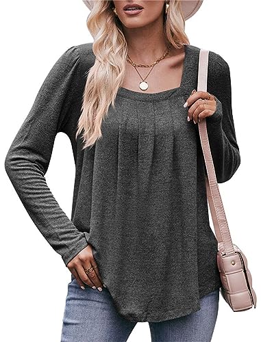 Jabeiyou Tops Damen Langarm Oberteile Shirts Casual Lose Bügelfalten Unifarben Tshirt Tops Longshirt Mehrfarbig Größe S-XXL von Jabeiyou