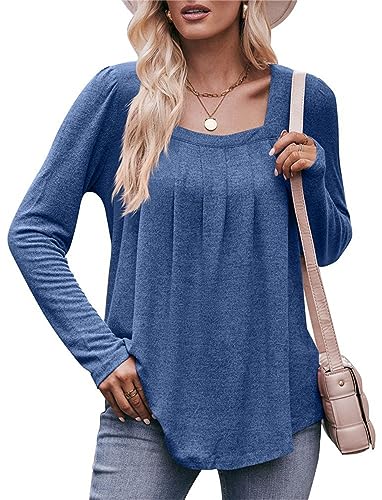 Jabeiyou Tops Damen Langarm Oberteile Shirts Casual Lose Bügelfalten Unifarben Tshirt Tops Longshirt Mehrfarbig Größe S-XXL von Jabeiyou