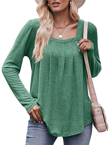 Jabeiyou Tops Damen Langarm Oberteile Shirts Casual Lose Bügelfalten Unifarben Tshirt Tops Longshirt Mehrfarbig Größe S-XXL von Jabeiyou