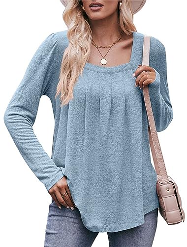 Jabeiyou Tops Damen Langarm Oberteile Shirts Casual Lose Bügelfalten Unifarben Tshirt Tops Longshirt Mehrfarbig Größe S-XXL von Jabeiyou