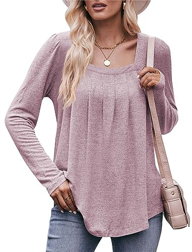 Jabeiyou Tops Damen Langarm Oberteile Shirts Casual Lose Bügelfalten Unifarben Tshirt Tops Longshirt Mehrfarbig Größe S-XXL von Jabeiyou