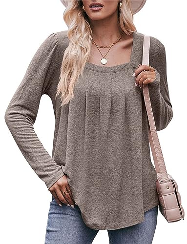 Jabeiyou Tops Damen Langarm Oberteile Shirts Casual Lose Bügelfalten Unifarben Tshirt Tops Longshirt Mehrfarbig Größe S-XXL von Jabeiyou