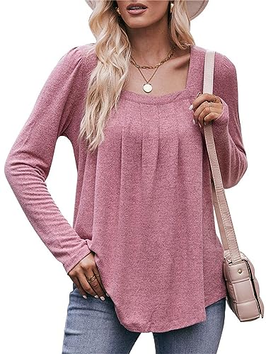 Jabeiyou Tops Damen Langarm Oberteile Shirts Casual Lose Bügelfalten Unifarben Tshirt Tops Longshirt Mehrfarbig Größe S-XXL von Jabeiyou