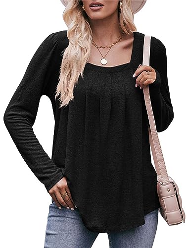 Jabeiyou Tops Damen Langarm Oberteile Shirts Casual Lose Bügelfalten Unifarben Tshirt Tops Longshirt Mehrfarbig Größe S-XXL von Jabeiyou