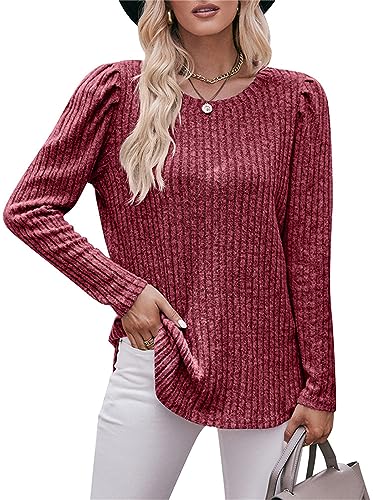 Jabeiyou Tunika Damen Langarm Rundhal Oberteile Shirts Fashion Casual Elegant Gebürstet Unifarben Tshirt Tops Longshirt Mehrfarbig Größe S-XXL von Jabeiyou