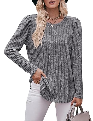 Jabeiyou Tunika Damen Langarm Rundhal Oberteile Shirts Fashion Casual Elegant Gebürstet Unifarben Tshirt Tops Longshirt Mehrfarbig Größe S-XXL von Jabeiyou