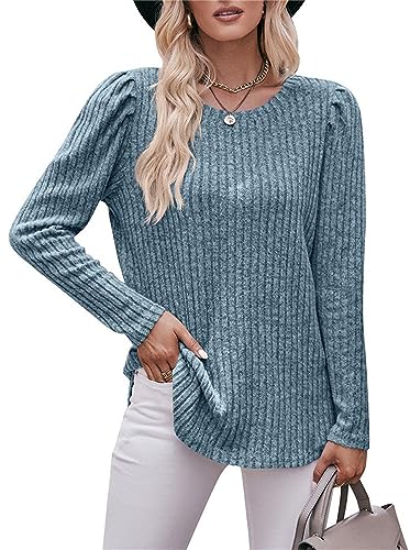 Jabeiyou Tunika Damen Langarm Rundhal Oberteile Shirts Fashion Casual Elegant Gebürstet Unifarben Tshirt Tops Longshirt Mehrfarbig Größe S-XXL von Jabeiyou