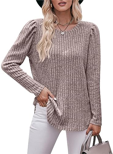 Jabeiyou Tunika Damen Langarm Rundhal Oberteile Shirts Fashion Casual Elegant Gebürstet Unifarben Tshirt Tops Longshirt Mehrfarbig Größe S-XXL von Jabeiyou