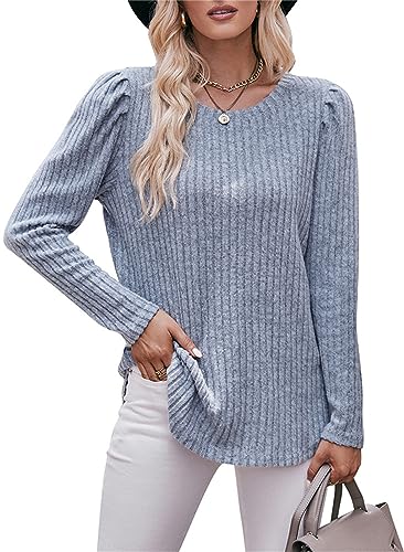 Jabeiyou Tunika Damen Langarm Rundhal Oberteile Shirts Fashion Casual Elegant Gebürstet Unifarben Tshirt Tops Longshirt Mehrfarbig Größe S-XXL von Jabeiyou