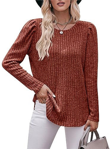 Jabeiyou Tunika Damen Langarm Rundhal Oberteile Shirts Fashion Casual Elegant Gebürstet Unifarben Tshirt Tops Longshirt Mehrfarbig Größe S-XXL von Jabeiyou