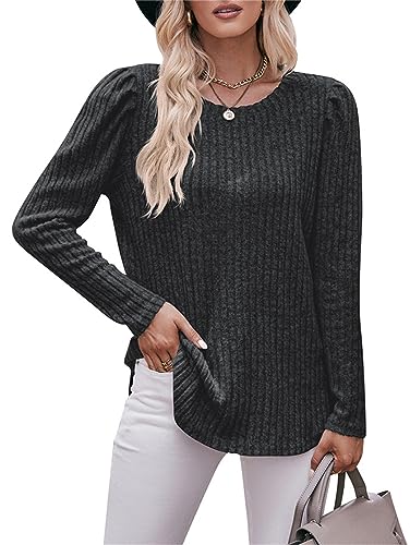 Jabeiyou Tunika Damen Langarm Rundhal Oberteile Shirts Fashion Casual Elegant Gebürstet Unifarben Tshirt Tops Longshirt Mehrfarbig Größe S-XXL von Jabeiyou