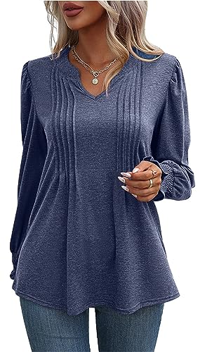 Jabeiyou Tunika Damen Langarm V-Ausschnitt Rundhal Oberteile Shirts Fashion Casual Elegant Unifarben Tshirt Tops Longshirt Mehrfarbig Größe S-XXL von Jabeiyou